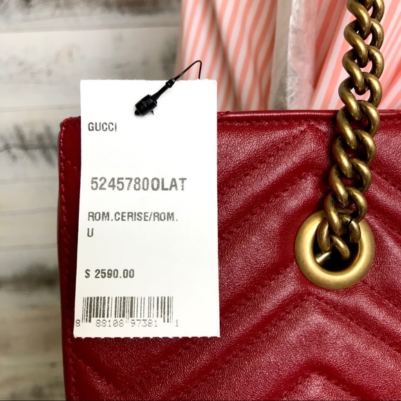 Gucci Red Quilted Medium Marmont Tote 524578 Bag - Picture 11 of 16